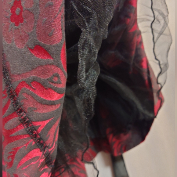 Speechless Red Black Damask Strapless Fit & Flare Empire Waist Dress, SZ 7 - Picture 6 of 10